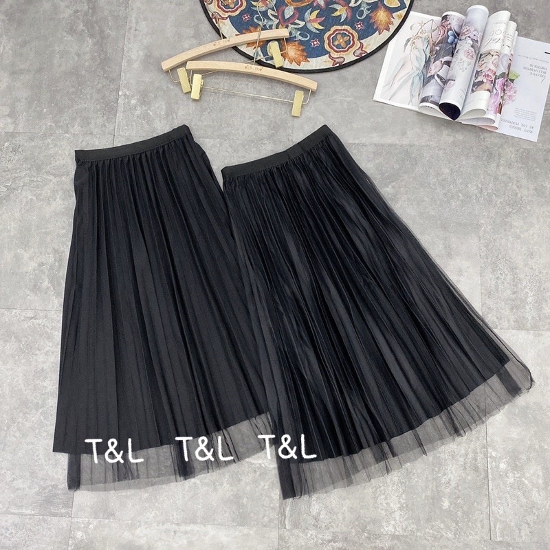 Chân váy xếp ly dài mặc được 2 mặt hàng QC L1