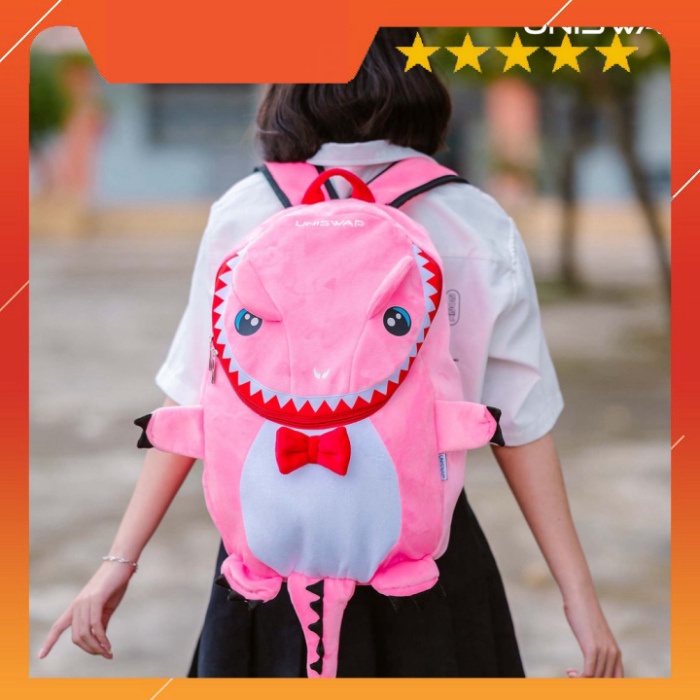 Balo hình Cá Sấu UNISWAP loại vải nhung, 2 lớp chống thâm nước cao cấp - ba lô đi học đi chơi dễ thương