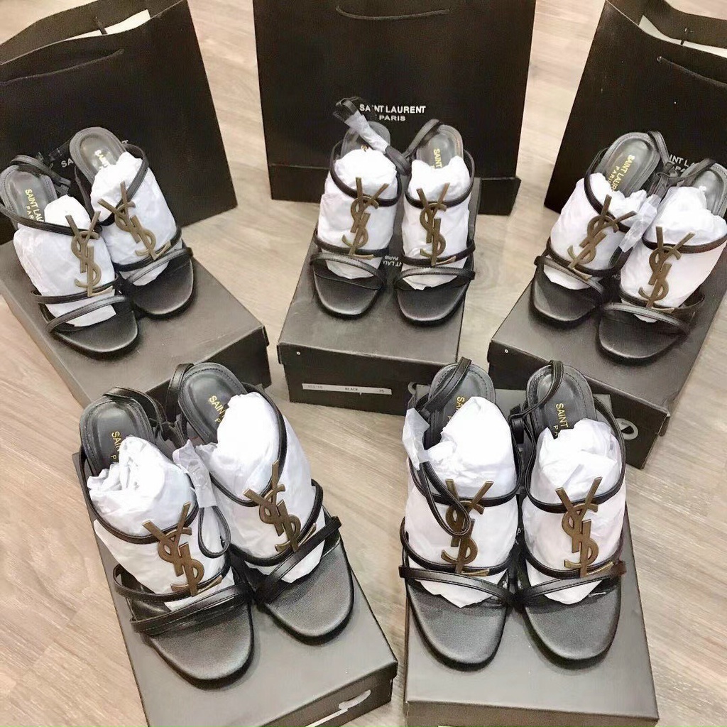 Sandal cao gót nữ tag đồng và vàng dây mảnh gót 10cm