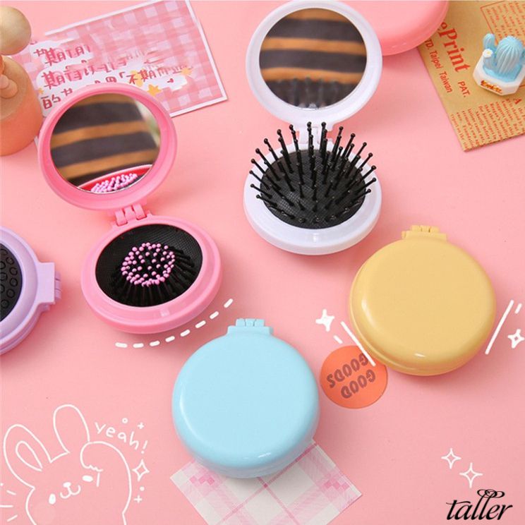 ✧Ready Stcok Lược Nhỏ Có Đệm Gấp Gọn 2 Trong 1 Bộ Lược Đa Năng Cầm Tay Kèm Gương Lược Túi Khí Màu Macaron Dụng Cụ Làm Tóc Chăm Sóc Tóc Cao Hơn