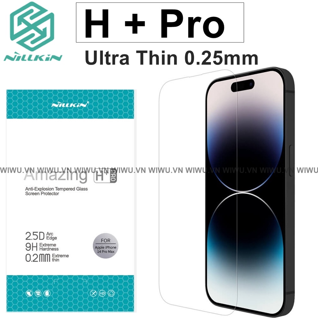 Kính cường lực không viền Siêu mỏng 0,25 mm Nillkin H + Pro cho iPhone 15 Pro Max , 14 Plus  , 12 , 13 mini ,11 , XS Max