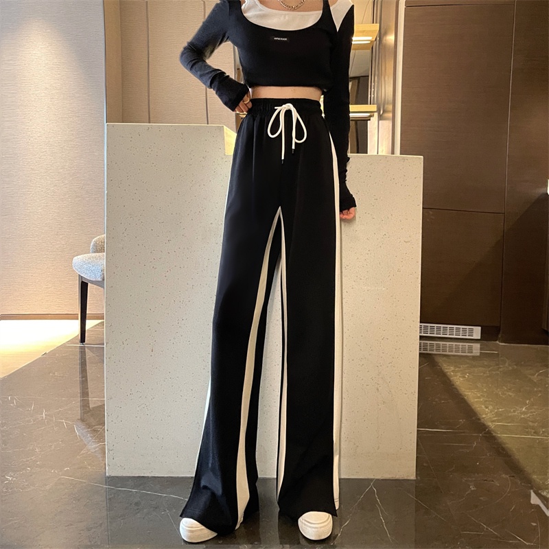 Quần ống rộng Xẻ Tà Phối Màu Tương Phản Thời Trang Mùa Thu Mới Cho Nữ