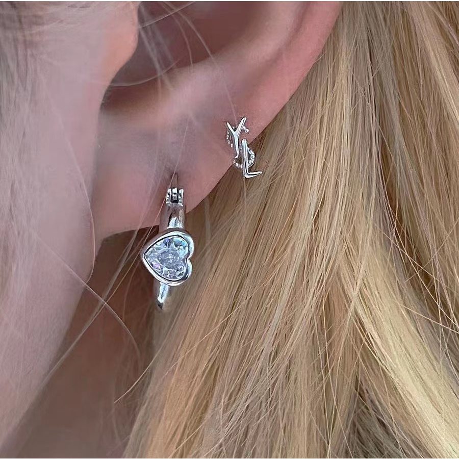 Bông Tai Mạ Bạc 925 Hình Trái Tim Đính Đá Zircon Sang Trọng Cho Nữ
