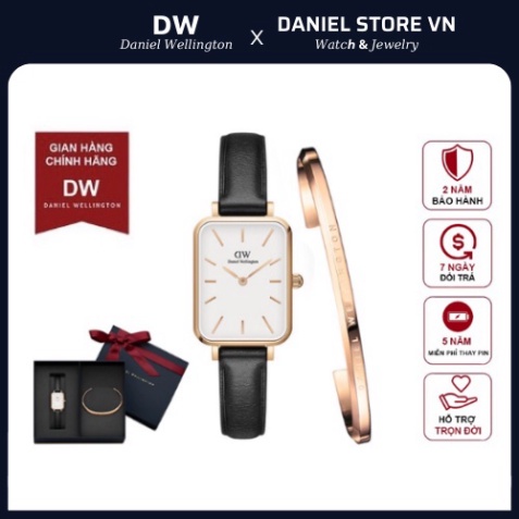 0 Combo Đồng Hồ Nữ Daniel Wellington Quadro Pressed Sheffield White & Vòng Tay DW Cuff V1 Chính Hãng - DanielStoreVn 0