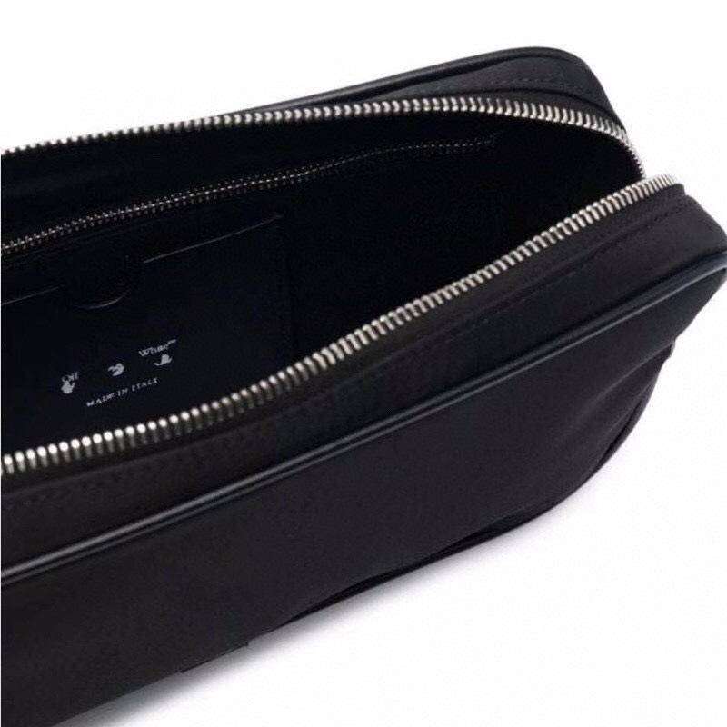 Ví Cầm Tay Bằng nylon Màu Đen In logo OW Phối Khóa Kéo