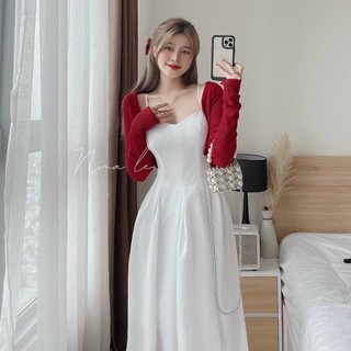 Váy xoè 2 dây kèm áo khoác ngoài dịu dàng nữ tính