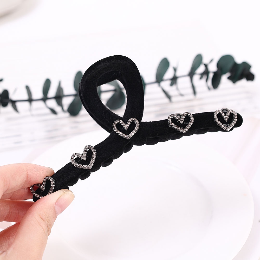 1 Kẹp Tóc Đuôi Ngựa Hình Trái Tim Đính Đá Màu Đen Thanh Lịch Dành Cho Nữ