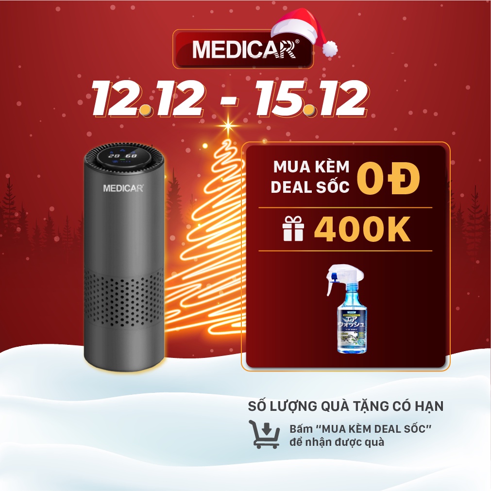 Máy lọc không khí cho ô tô thế hệ mới Medicar - Lọc bụi mịn- loại bỏ mùi - hiển thị nhiệt độ, độ ẩm