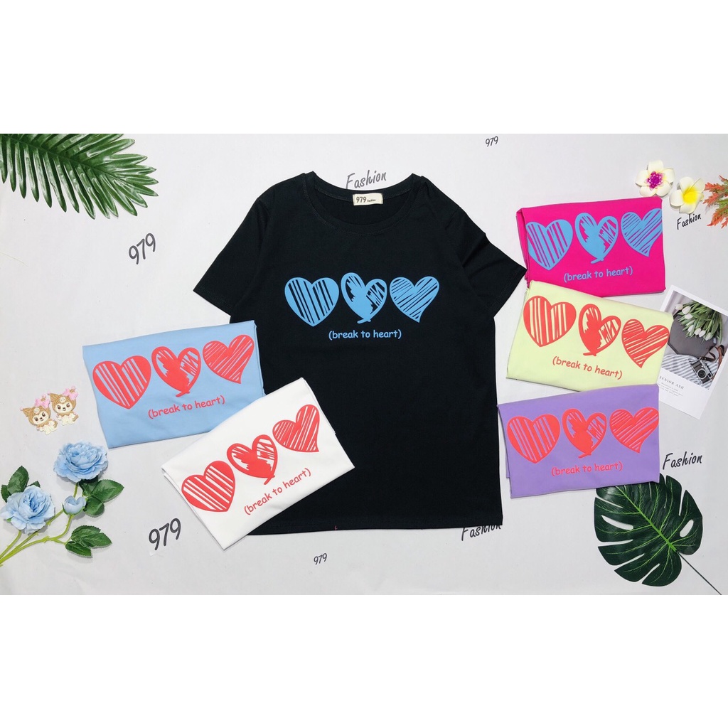 Áo thun nữ 979 phom vừa co giãn mịn mát [Mẫu 3 trái tim] 40-62kg