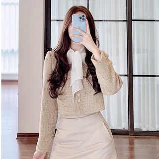 Áo dạ tweed - áo khoác dạ croptop kim sa 	a1543