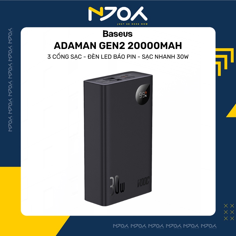 Sạc Dự Phòng BASEUS Adaman Gen2 20000mAh Nhỏ Gọn Hỗ Trợ VOOC Oppo Sạc 3 Thiết Bị Đèn Led Báo Pin iP14 Pro Max Njoyshop