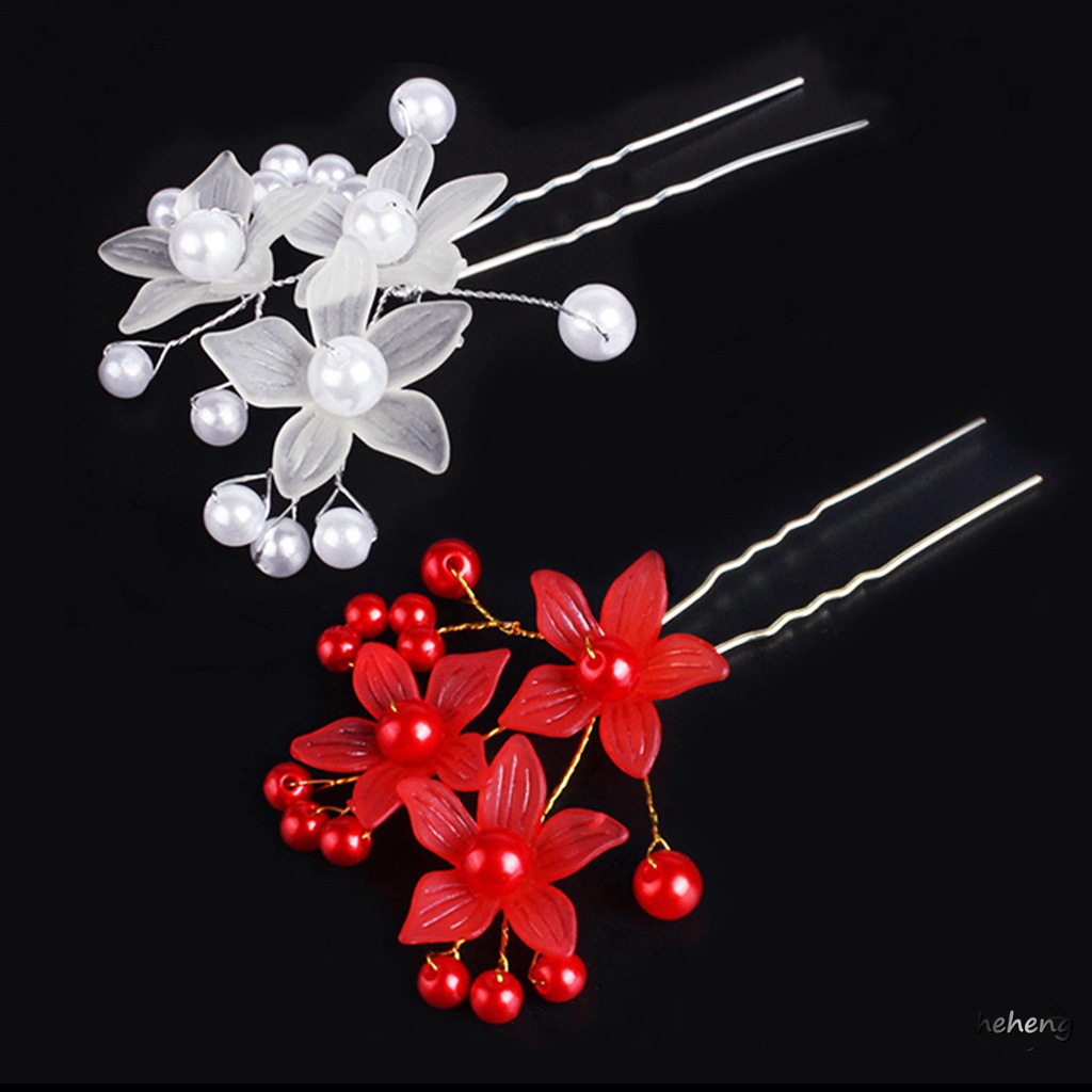 Trâm Cài Tóc Dáng Chữ U Hình Hoa Đính Ngọc Trai Phong Cách Dân Tộc