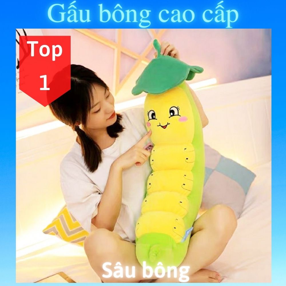 Gấu bông to Con Sâu 🛡𝑯𝒂̀𝒏𝒈 𝑪𝒂𝒐 𝑪𝒂̂́𝒑🛡, gối ôm hình thú nhồi bông Con Sâu siêu cute, gối ôm cho bé 1m2/70cm
