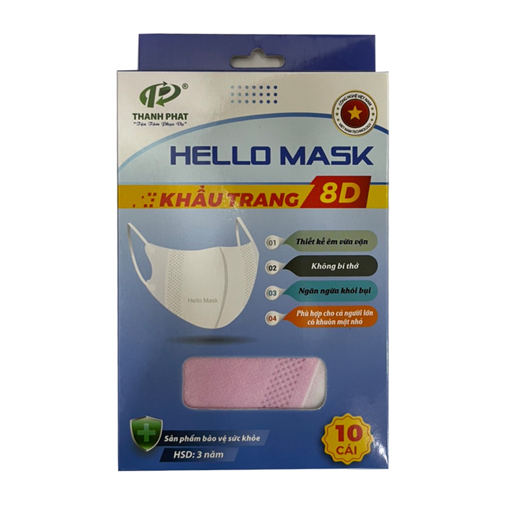 Khẩu trang 8D Hello Mask Trẻ Em 6 - 15 tuổi (hộp 10 cái)