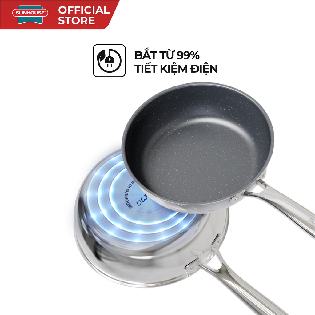 Chảo Inox nguyên khối SUNHOUSE Desire DE20-24-26-28M | Kết cấu inox dày gấp 4 lần | Chống dính 3 lớp vân đá