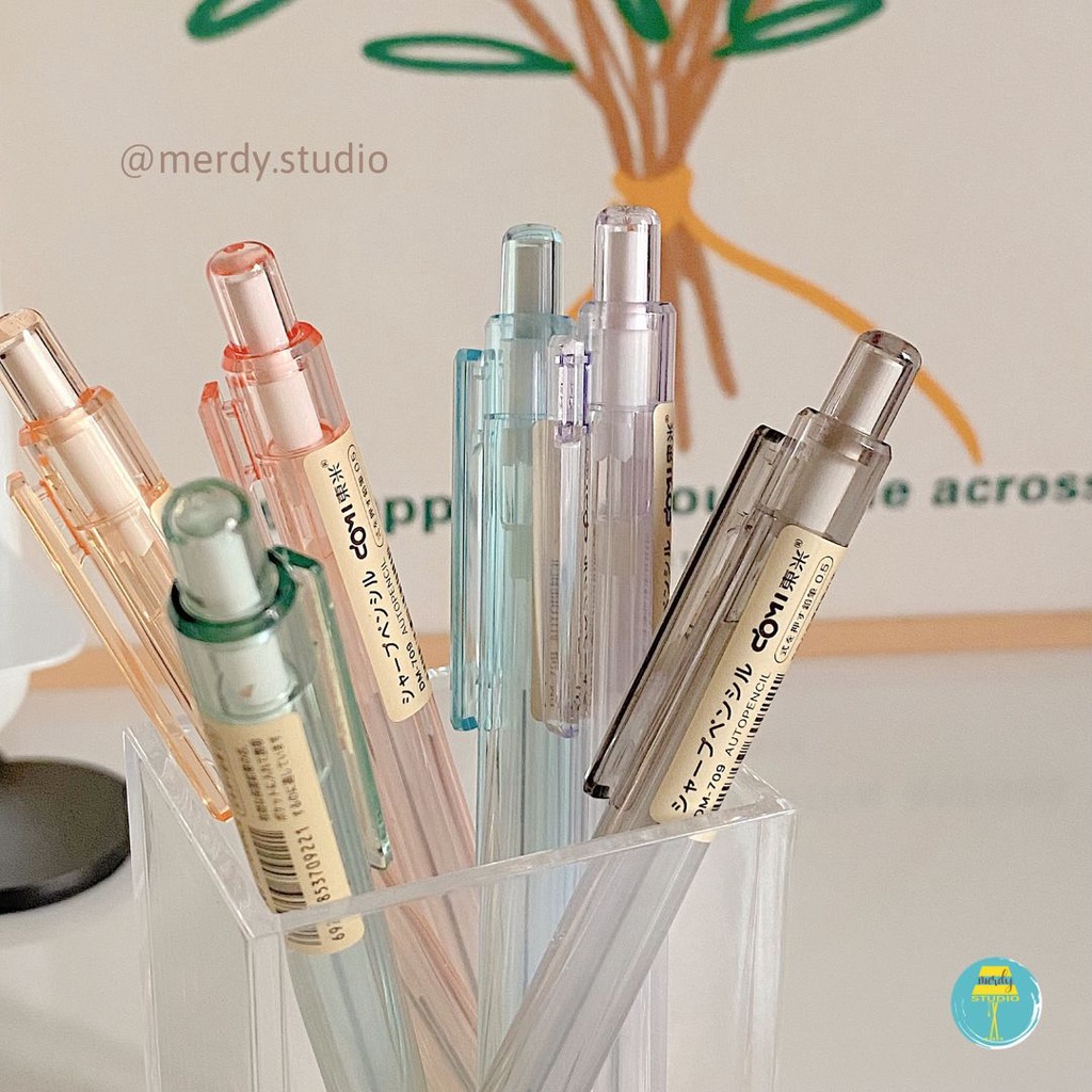 Bút chì bấm DOMI vỏ trong suốt pastel ngòi 0.5mm