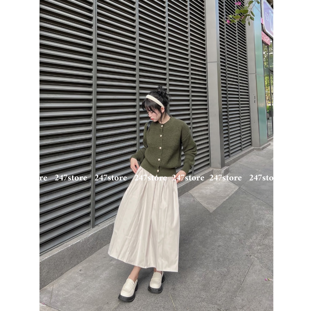 Áo len cardigan trơn form rộng cúc đồng mã Cardigankhuyvang6655_P13k24