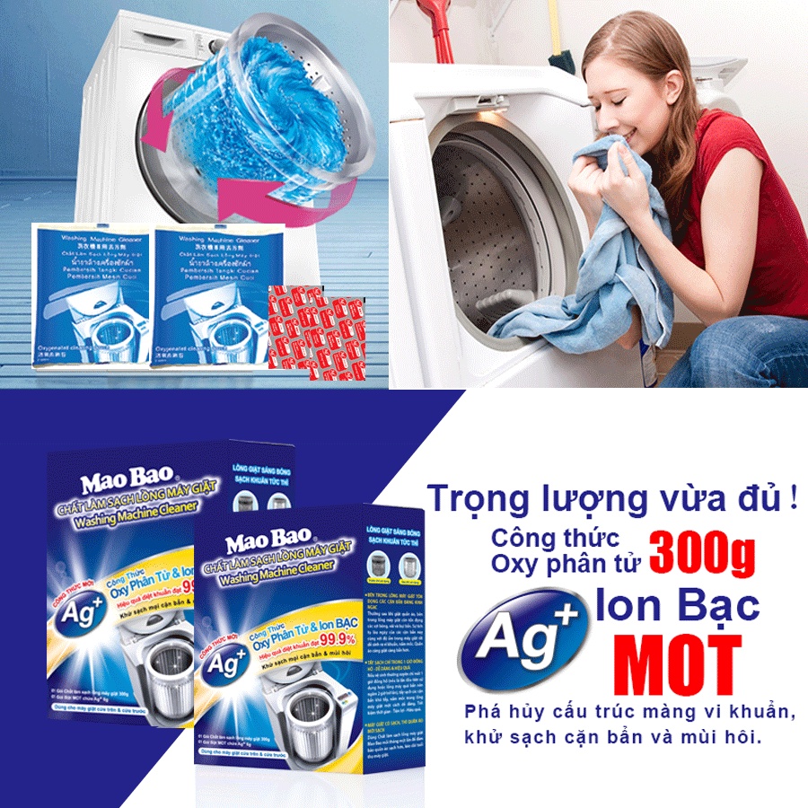 Combo 4 Hộp Chất Vệ Sinh Lồng Máy Giặt 306g + Tặng 1 Chai Nước Giặt 200g