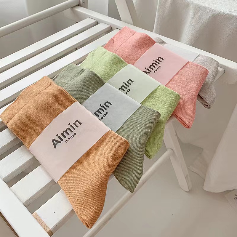 Vớ cotton Hàn Quốc Màu Sắc Đơn Giản Cho Nữ