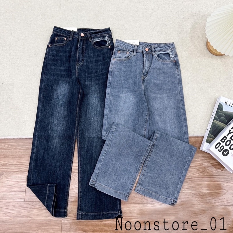 Quần jeans bò xẻ gấu hai bên, ống may viền siêu xinh hàng QC - hàng có sẵn