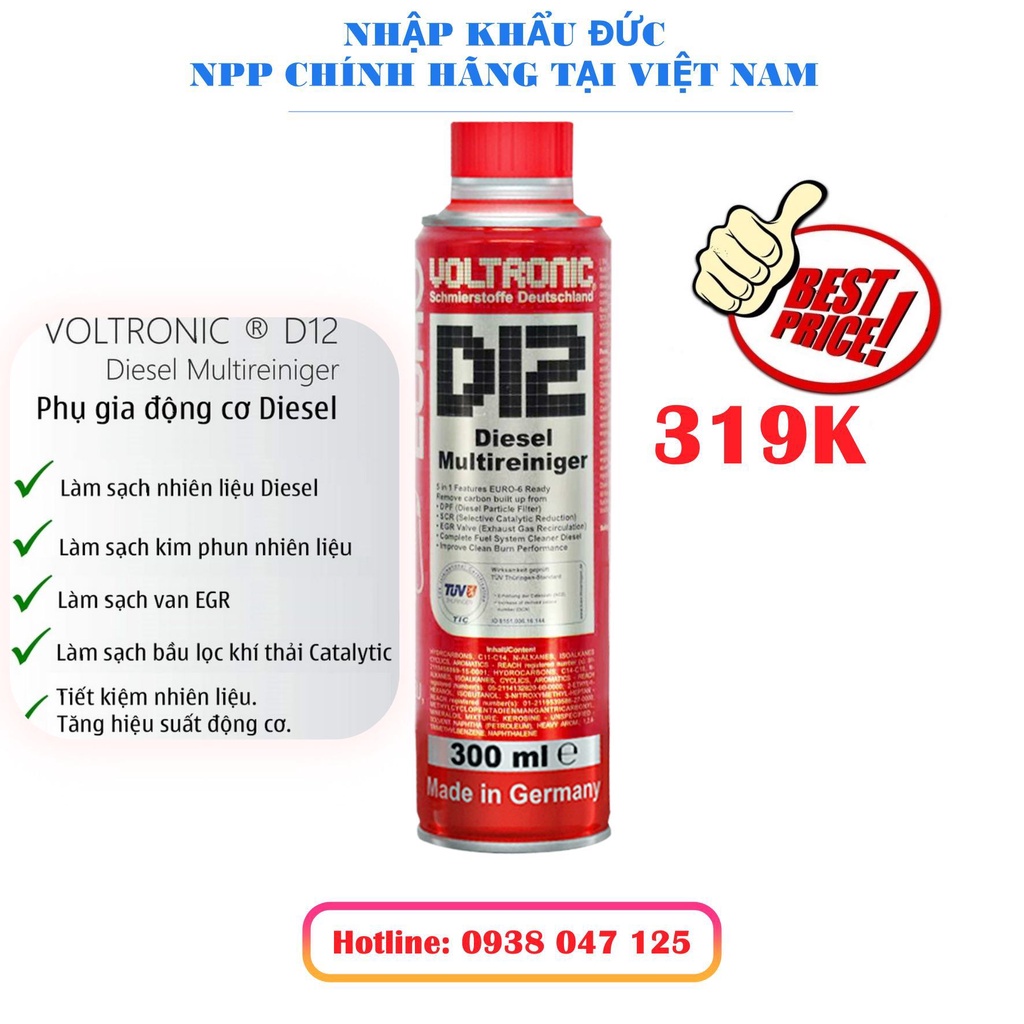 D12 VOLTRONIC DIESEL dung dịch vệ sinh kim phun, xupap động cơ nhiên liệu diesel hàng chính hãng Đức ( chai 300ml)