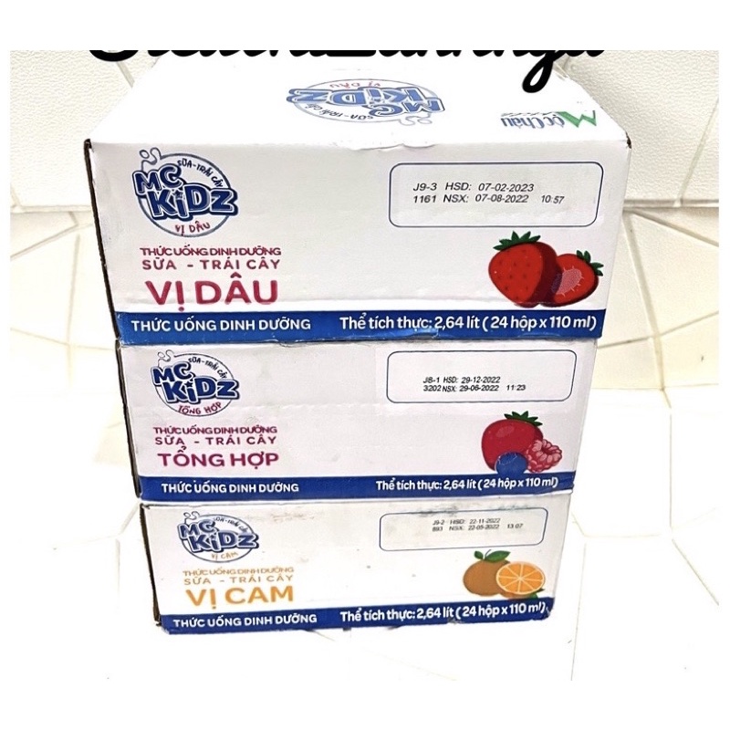 Sữa Tươi Mộc Châu Kidz Thùng 6 vỉ x 110ml Vị Cam/Vị dâu/Vị Tổng Hợp