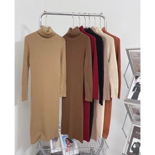 Đầm len body tăm cổ lọ