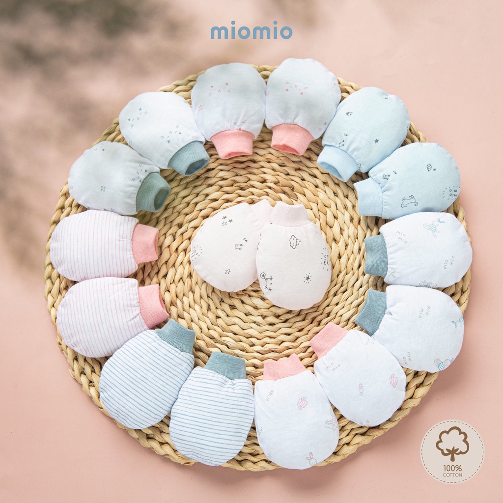 Set 2 đôi bao tay MIOMIO, Họa Tiết: Thỏ, Sọc, Mèo Mây, Xe Nôi, Gấu Mây Cho Bé Sơ Sinh, Freesize, Vải Cotton