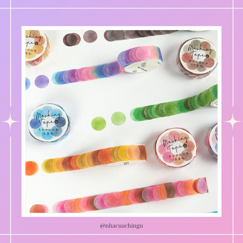 Washi tape washi dot cuộn băng dính sticker nhãn dán cuộn tròn loang màu