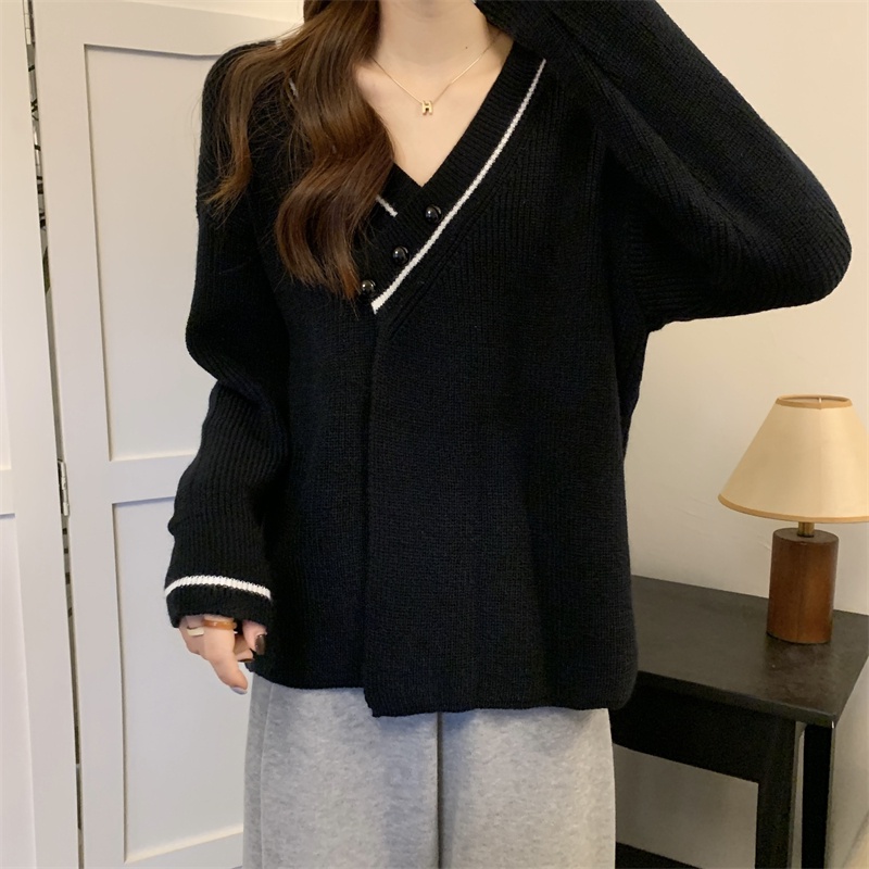 ZHELIHANGFEI Áo khoác cardigan dệt kim cổ chữ V tay dài dáng rộng đa năng
