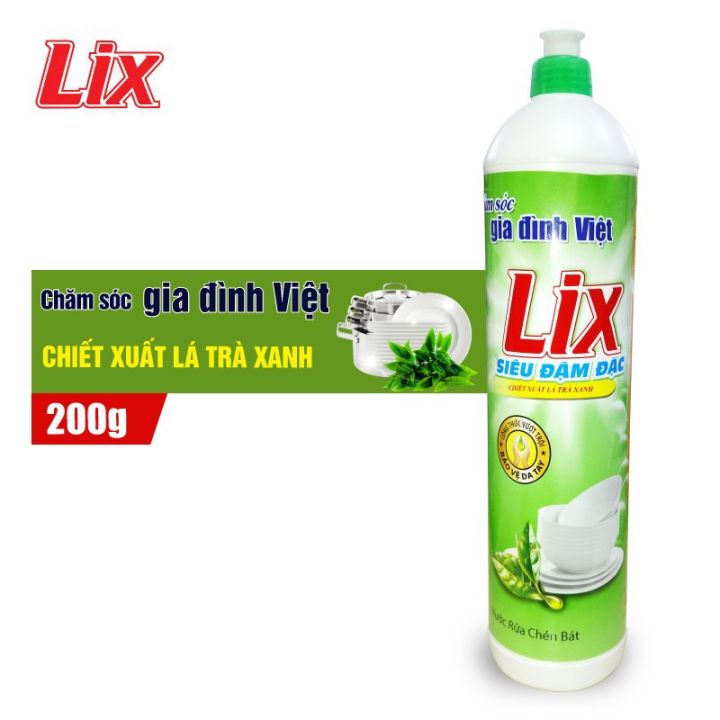 Quà tặng nước rửa chén LIX hương trà xanh/ chanh 200g thơm mát sạch bóng vết dầu mỡ