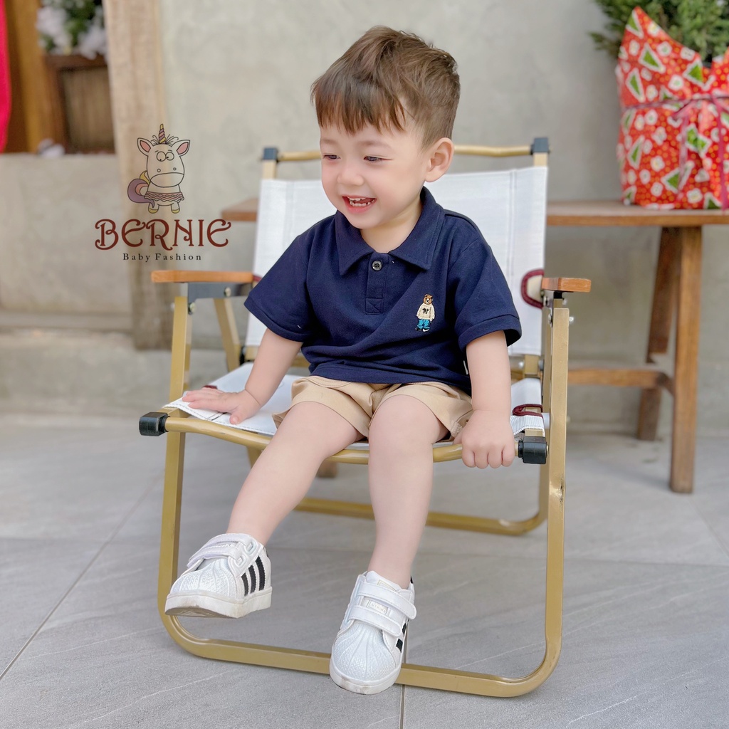 Bộ polo có cổ cho bé trai kèm quần kaki, set bé trai thêu gấu hàng thiết đẹp