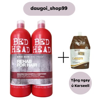 Cặp dầu gội - xả tigi bed head màu đỏ siêu mượt tóc loại 750ml tặng ủ karseell