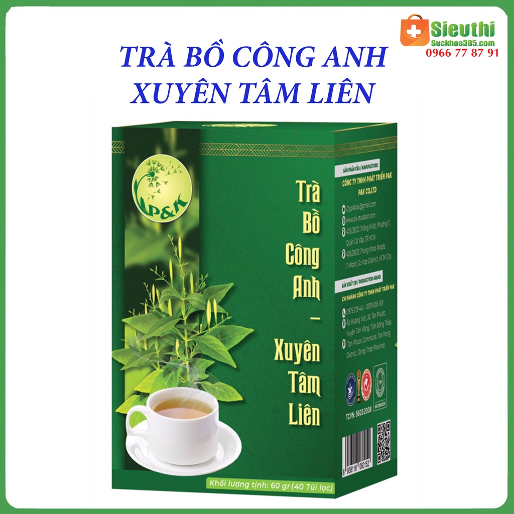 Trà Bồ Công Anh Xuyên Tâm Liên giúp tăng sức đề kháng, thanh nhiệt, mát gan hộp 40 túi lọc Siêu Thị Sức Khoẻ 365