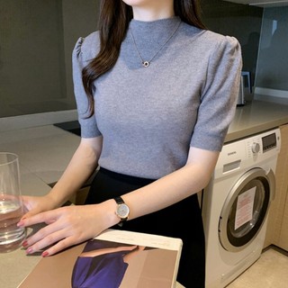 Áo len tay lỡ cổ cao 3 phân, áo len tay bồng nữ tính phong cách Hàn Quốc