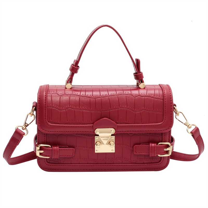 Túi Đeo Chéo Vuông Nhỏ Họa Tiết Vân Đá Màu Đỏ Thời Trang Cho Nữ