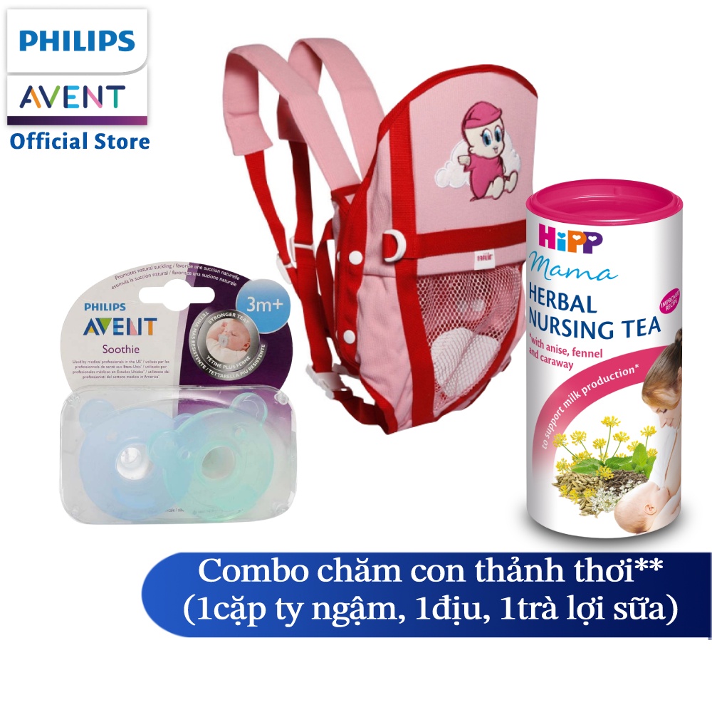 Combo chăm con thảnh thơi từ Philips Avent (Trà lợi sữa, ty ngậm, địu em bé)