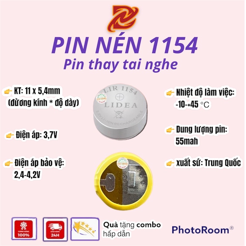 Pin nút Li-io LIR1154 55mAh (Lithium ion) cho tai nghe Bluetooth air repp pro