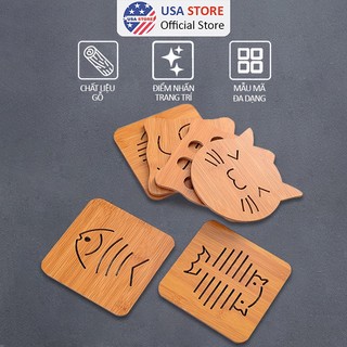 Combo miếng gỗ lót nồi thú vị décor - tấm đế bằng gỗ cách nhiệt phụ kiện bàn ăn