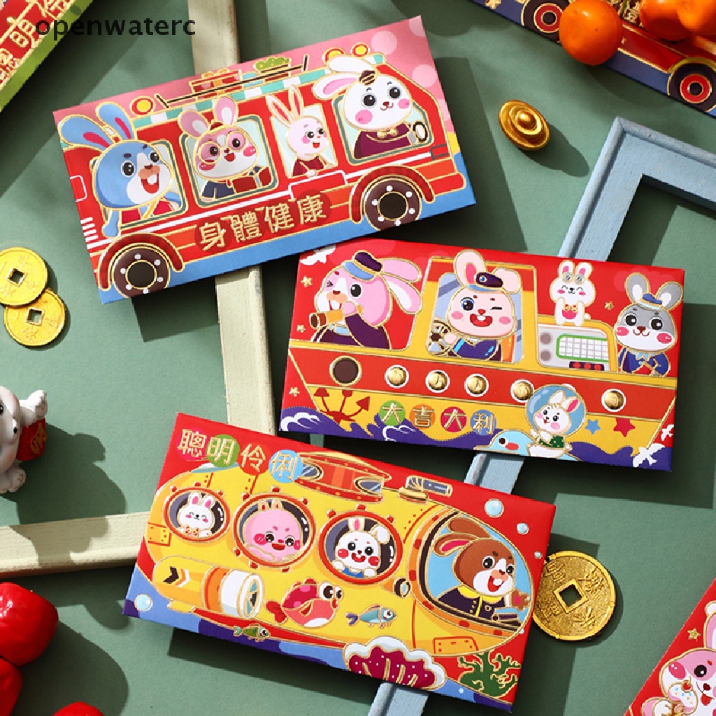 openwaterc 6Pcs/Bag 2023 Cute Cartoon Rabbit Year Red Envelope Chinese New Year Decoration vn