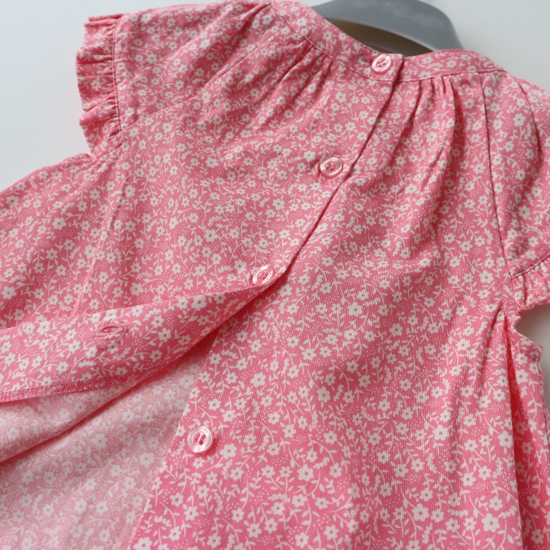 Áo váy sơ sinh bé gái C&A ngắn tay màu hồng 3-9 tháng tuổi xuất dư