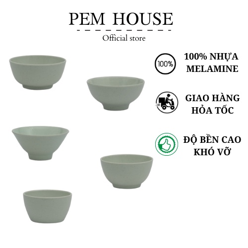 Chén Nhựa Melamine Vân Đá Cát Xanh