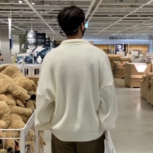 Áo Sweater Dệt Kim Tay Dài Cổ Polo Dáng Rộng Màu Sắc Đơn Giản Phong Cách Hàn Quốc Thời Trang Thu Đông Cho Nam