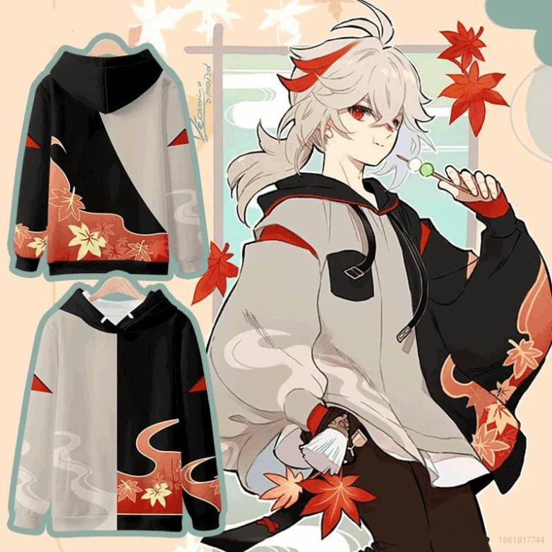Genshin Impact Áo Khoác Tay Dài Có Khóa Kéo Có Mũ Trùm Hóa Trang Nhân Vật Anime Va Chạm Kazuha Plus Size 👑