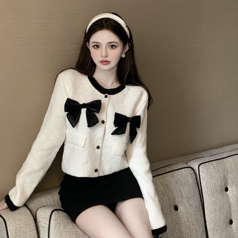 Áo Khoác Cardigan Dệt Kim Đính Nơ Phong Cách Phương Tây Thời Trang