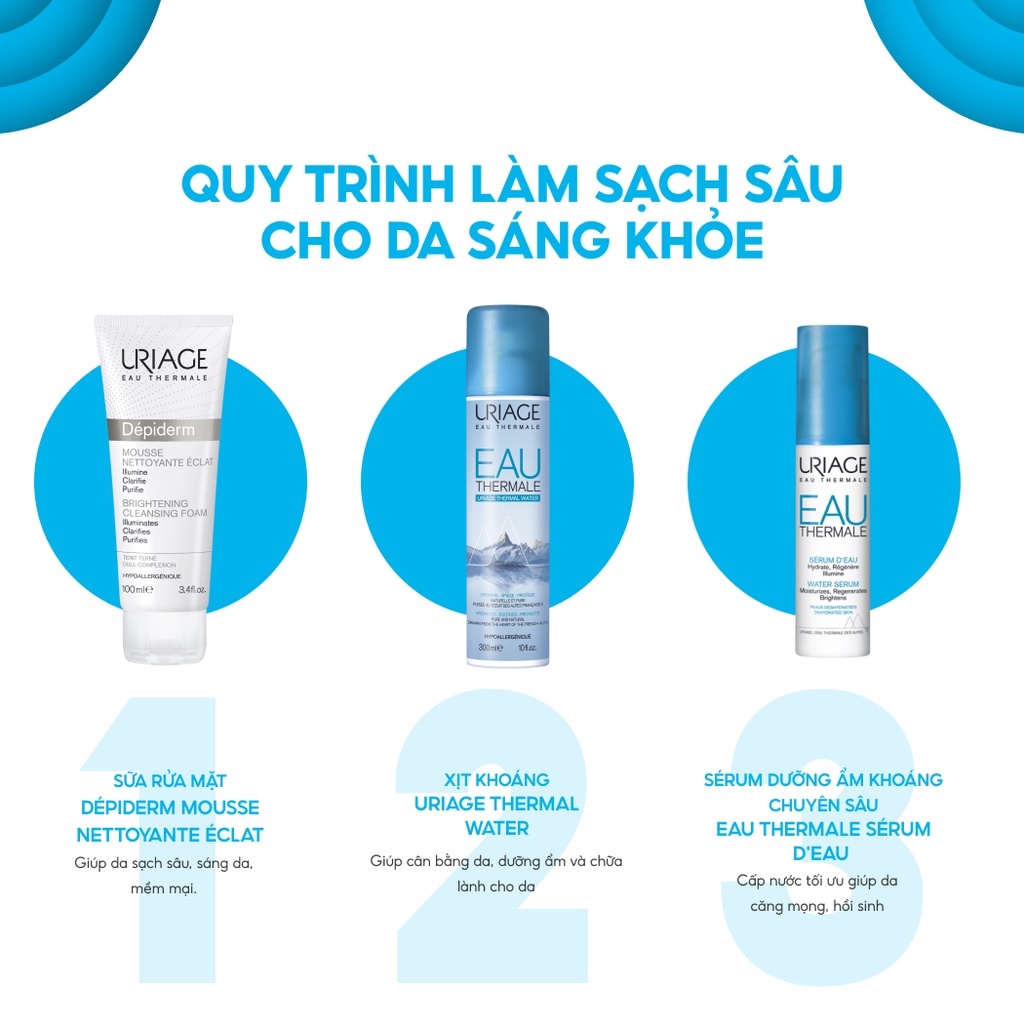 Sữa rửa mặt dạng bọt làm sáng da URIAGE DÉPIDERM MOUSSE NETTOYANTE ÉCLAT 100ml