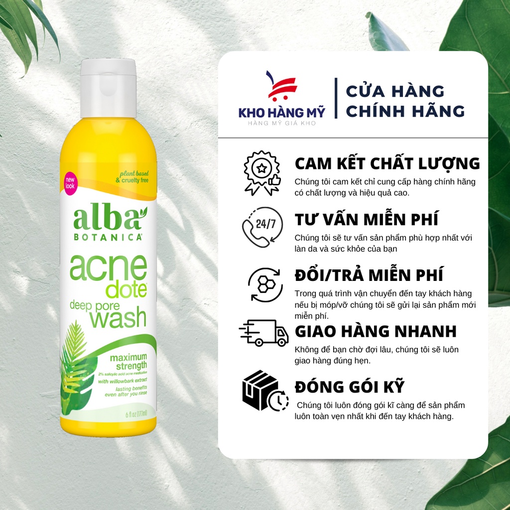 Sữa rửa mặt ALBA BOTANICA ACNEDOTE DEEP PORE chính hãng làm sạch sâu cho da mụn lành tính an toàn 2% BHA