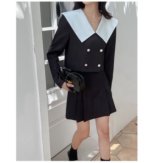 (HÀNG SẴN) ÁO CỔ V TAY DÀI CÓ ĐÚP LÓT ĐỨNG FORM PHỐI CỔ HẢI QUÂN, AÓ KHOÁC TIỂU THƯ CAO CẤP