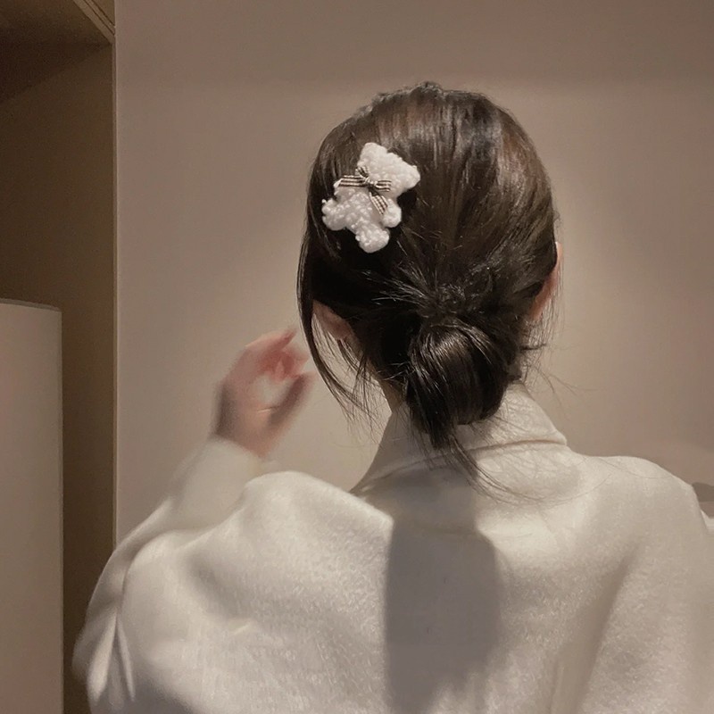 Kẹp Tóc Hình Gấu Nhồi Bông Dễ Thương Phong Cách Hàn Quốc