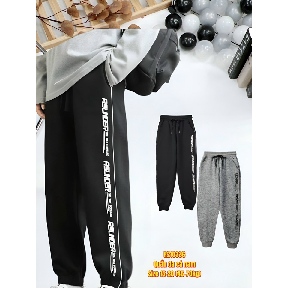 R210336M - Quần da cá, bé trai, dài, vải xuất sẻ sườn in chữ ABC , size to 15-20, ri6 - nhà phân phối Vkids